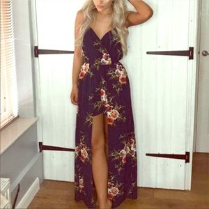 Navy blue floral romper dress